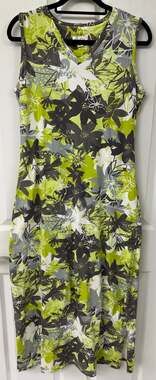 d&co Denim & Company Floral Sleeveless Maxi Dress Small Green Gray White